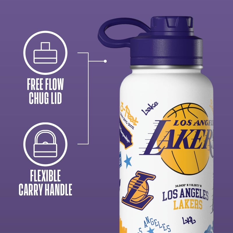 Hydrapeak x NBA Officially Licensed Los Angeles Lakers 32oz Active Water Bottle Chug Lid Stainless Steel Reusable Double Wall Celebrating The City Of Los Angeles - Image 1